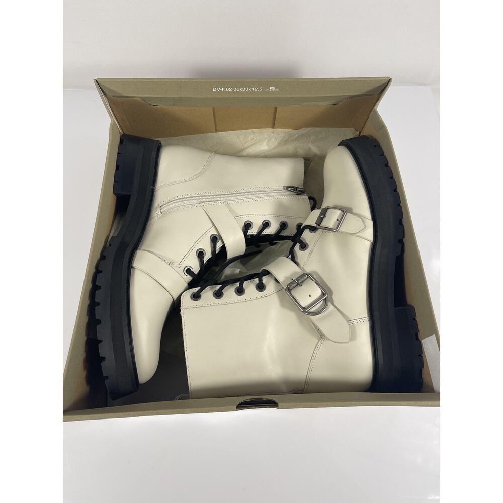 Dolce Vita Ronson Boots Women's Size 10 Off White Leather Combat Lug Sole Zip